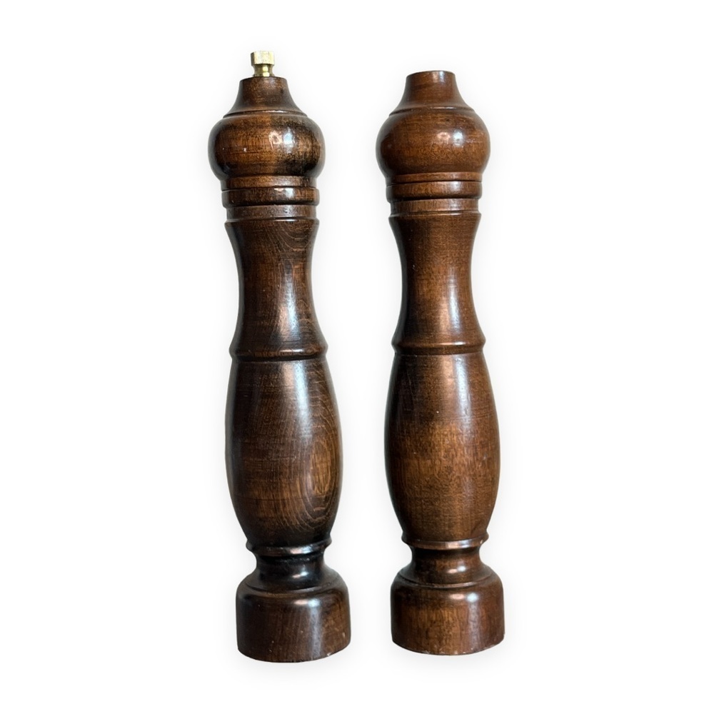 Vintage Wood Pepper Mill Grinder Salt Shaker 10" Japan MCM‎ Decor Retro Kitchen